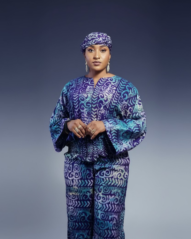 Ensemble pantalon adire bewaji - bleu violet