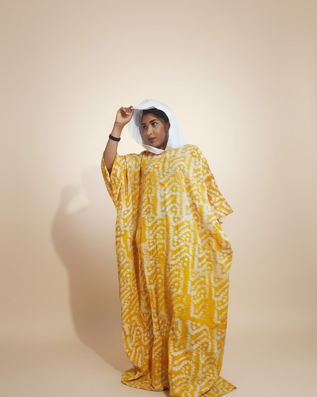 Boubou adire à capuche - Blanc