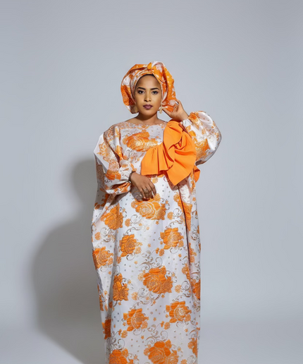 Robe Omosewa brocart aso oke - Orange