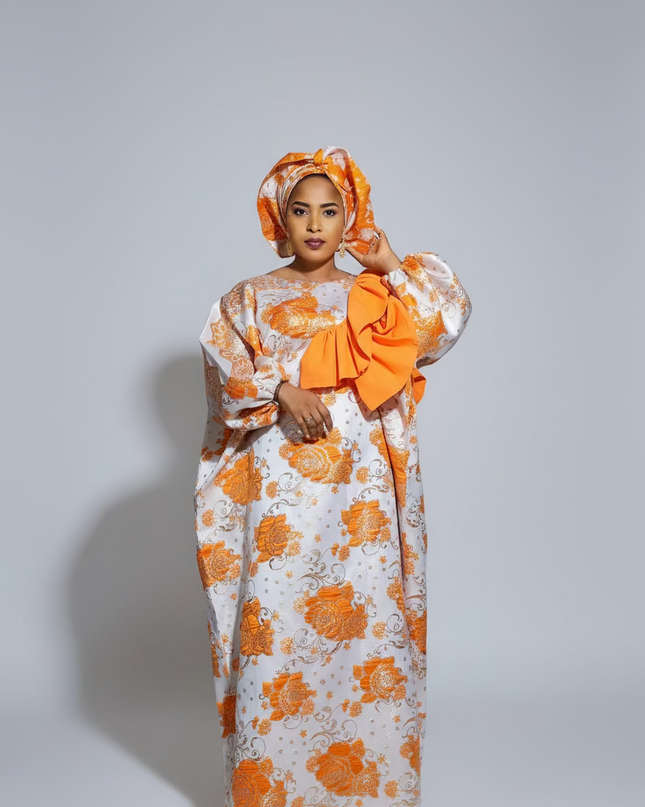 Robe Omosewa brocart aso oke - Orange