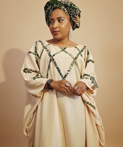Boubou salima aux motifs adire - Beige