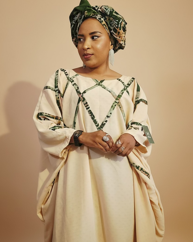 Boubou salima aux motifs adire - Beige