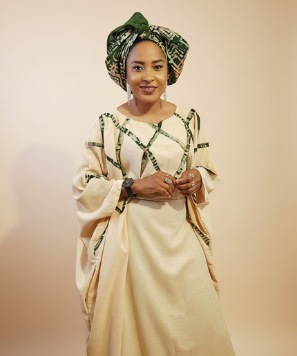 Boubou salima aux motifs adire - Beige