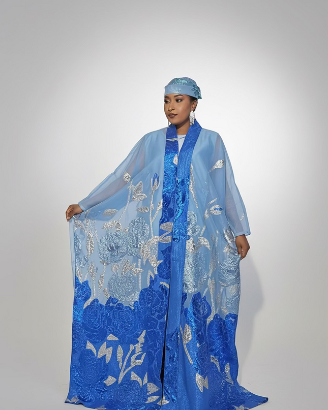 Ensemble brocart dubai - Bleu