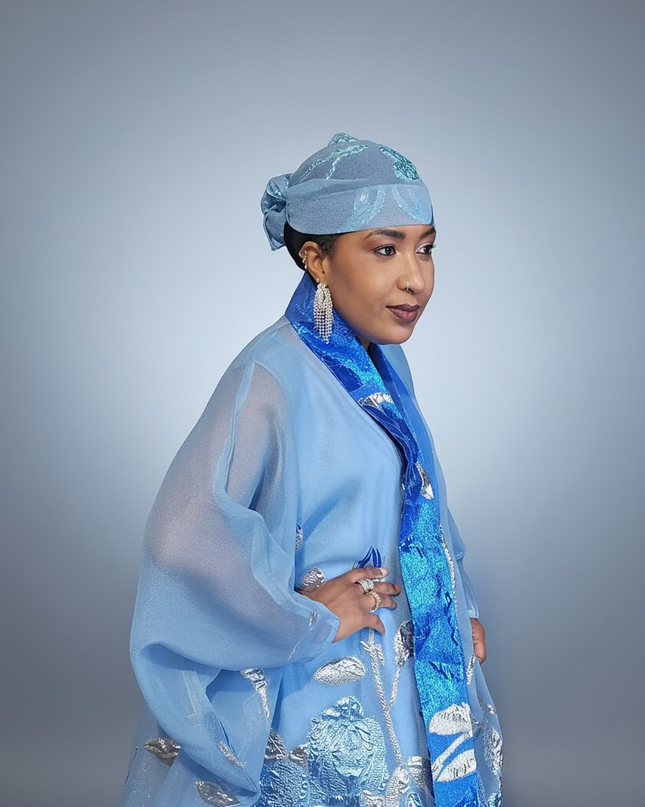 Ensemble brocart dubai - Bleu