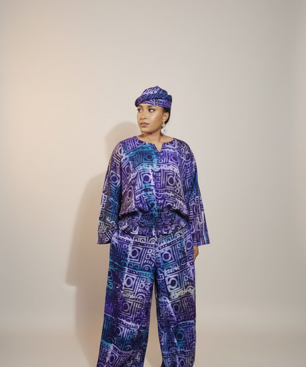 Ensemble pantalon adire folami - Bleu violet