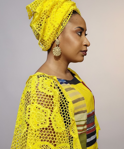 Robe dentelle aso oke - Jaune