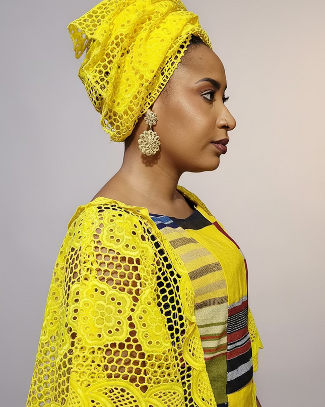 Robe dentelle aso oke - Jaune