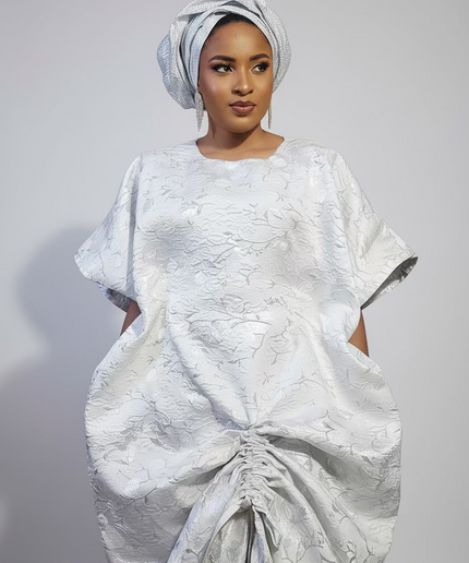 Ensemble brocart rétractable avec sous robe plissé - Blanc