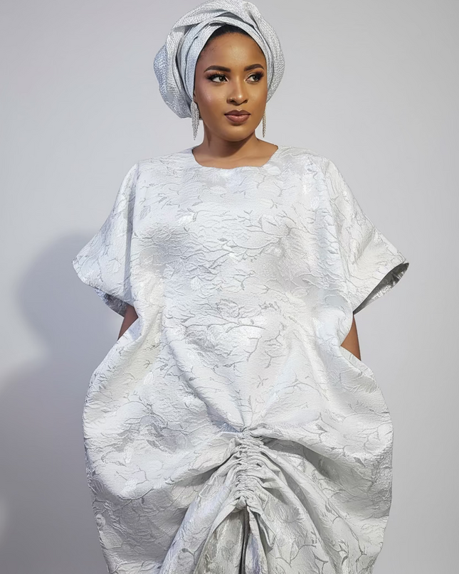 Ensemble brocart rétractable avec sous robe plissé - Blanc