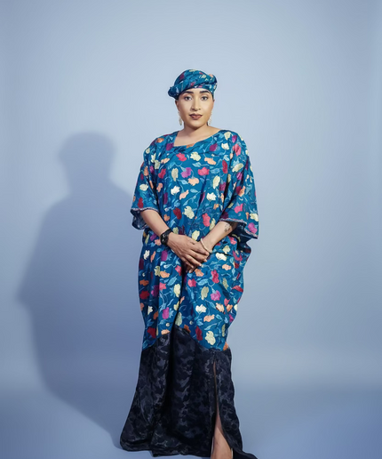 Caftan dentelle indienne - organza - Bleu black