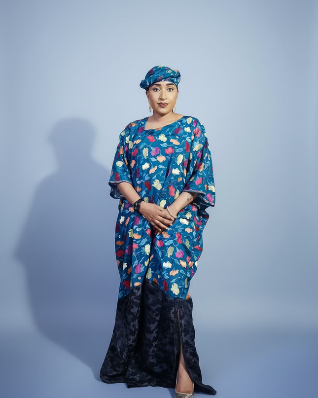 Caftan dentelle indienne - organza - Bleu black