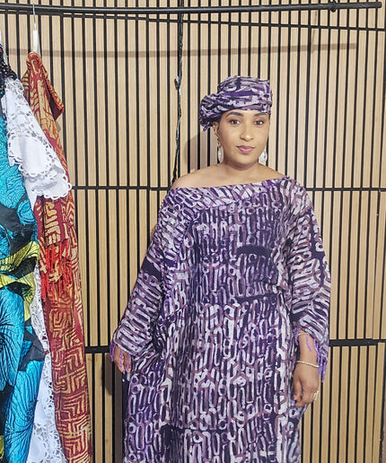 Boubou adire dempé perlé omosewa - Violet