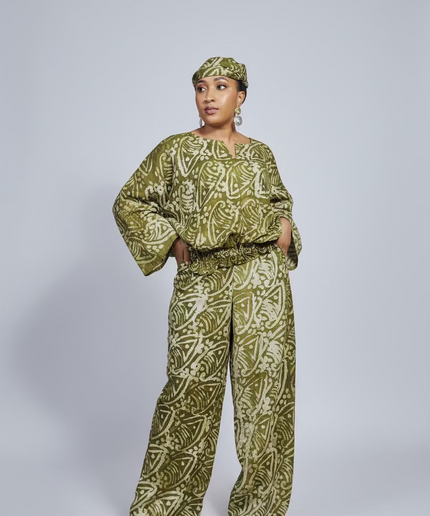 Ensemble pantalon adire yetunde - Vert olive