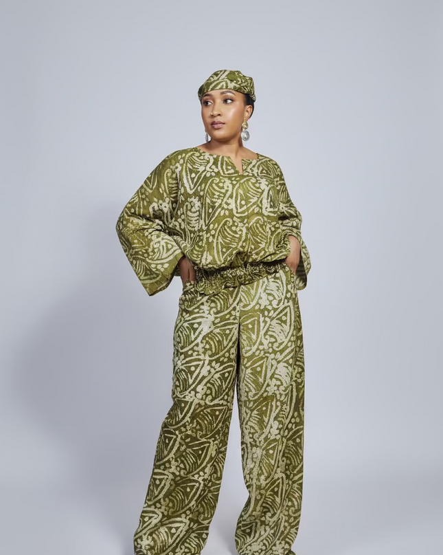 Ensemble pantalon adire yetunde - Vert olive