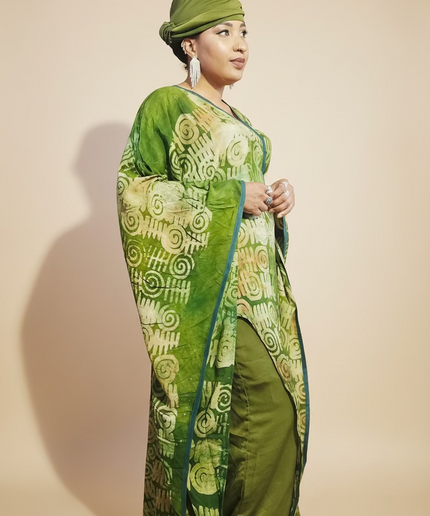 Boubou adire crepe avec jupe - Vert