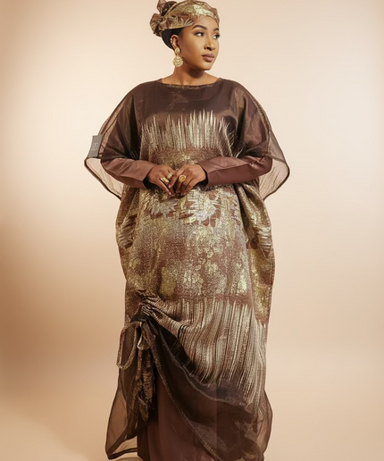 Ensemble amma brocart organza rétractable - Marron