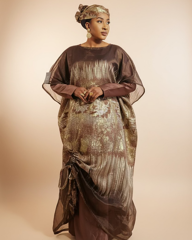 Ensemble amma brocart organza rétractable - Marron