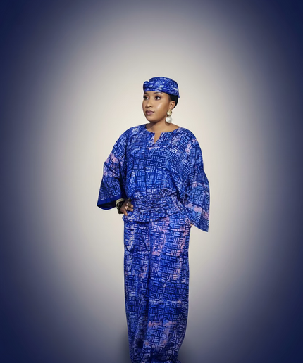 Ensemble pantalon adire bolaji - Bleu roi