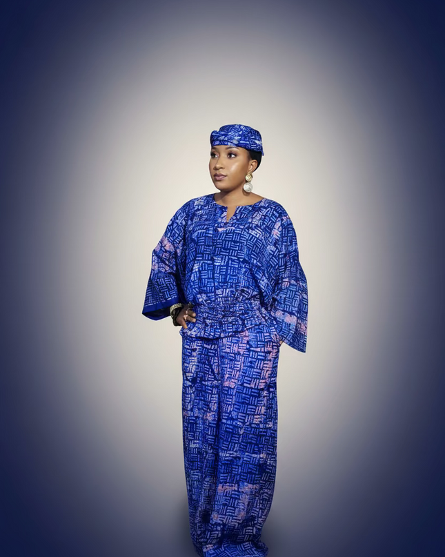 Ensemble pantalon adire bolaji - Bleu roi