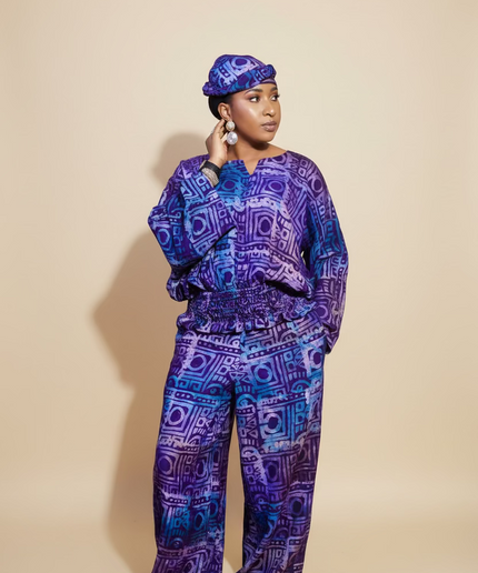 Ensemble pantalon adire folami - Bleu violet