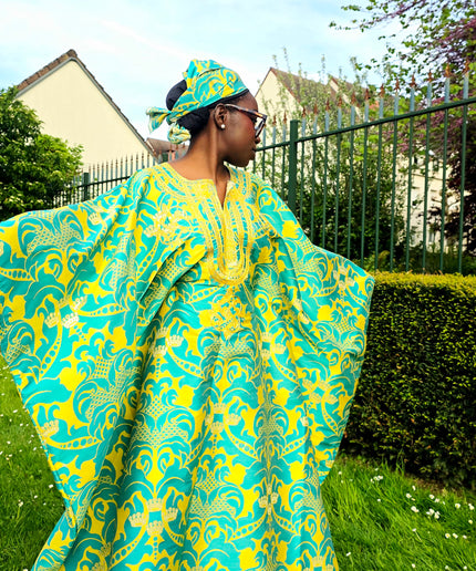 Boubou damask brodé - Vert jaune