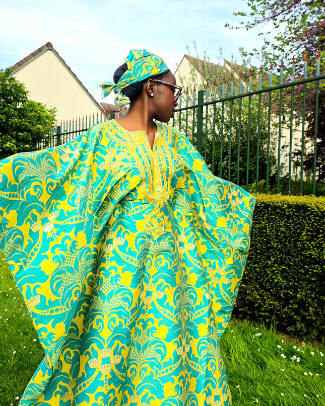 Boubou damask brodé - Vert jaune