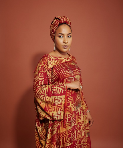 Boubou adire dempé perlé ileri - Rouge
