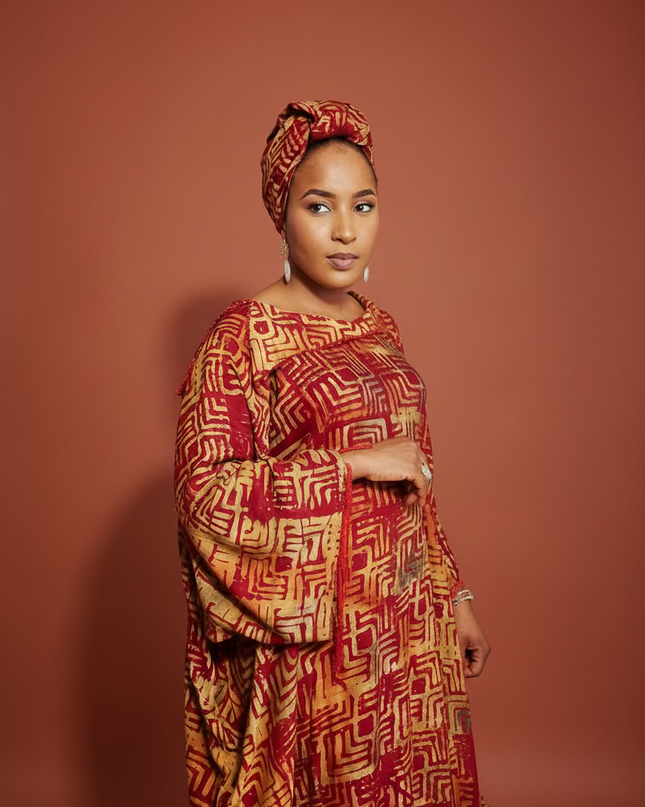 Boubou adire dempé perlé ileri - Rouge
