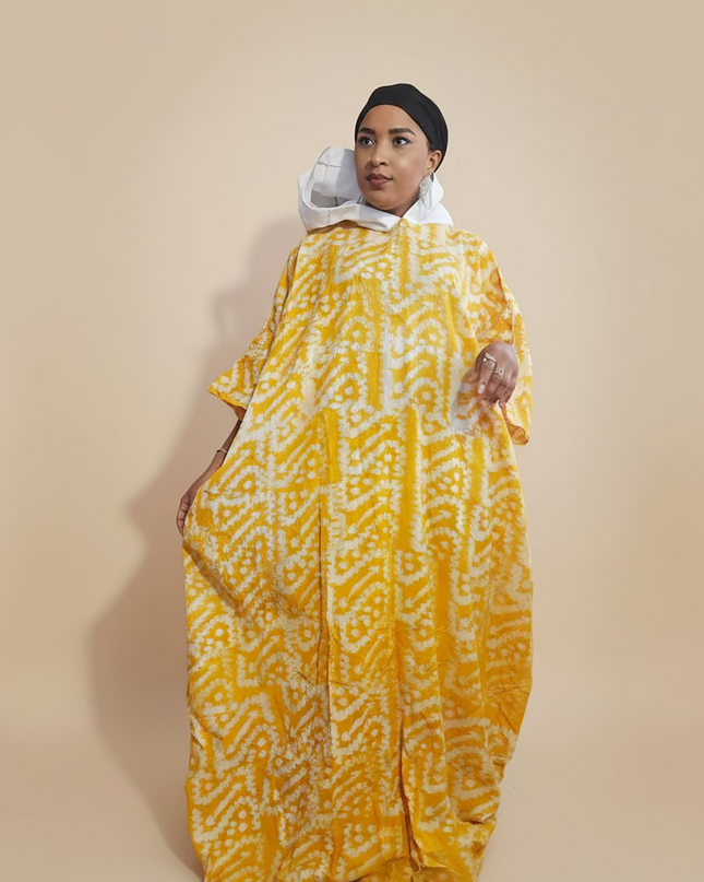Boubou adire à capuche - Blanc