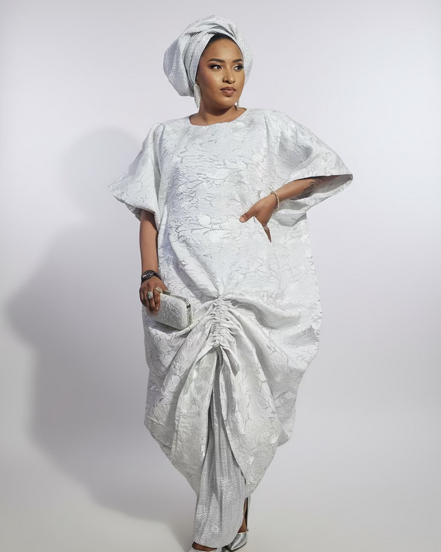 Ensemble brocart rétractable avec sous robe plissé - Blanc