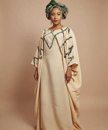 Boubou salima aux motifs adire - Beige