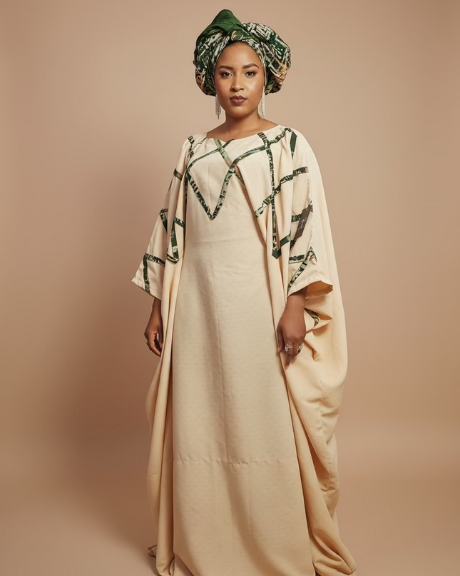 Boubou salima aux motifs adire - Beige