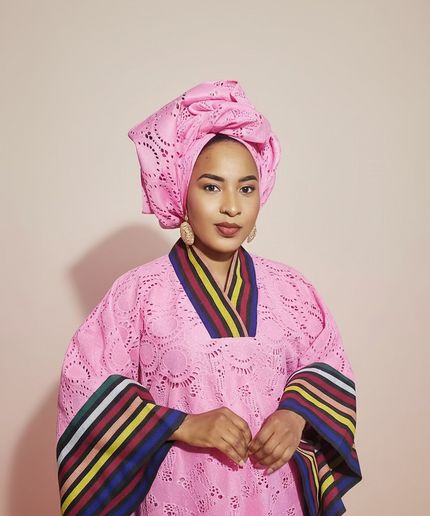 Robe morenike dentelle aso oke - Rose