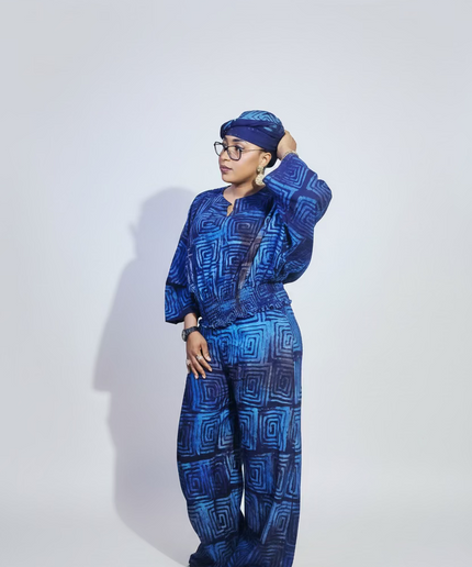 Ensemble pantalon adire - Bleu nuit