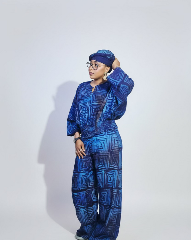Ensemble pantalon adire - Bleu nuit