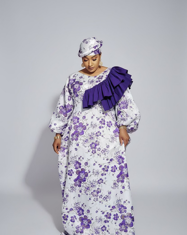 Robe Omosewa brocart aso oke - Violet