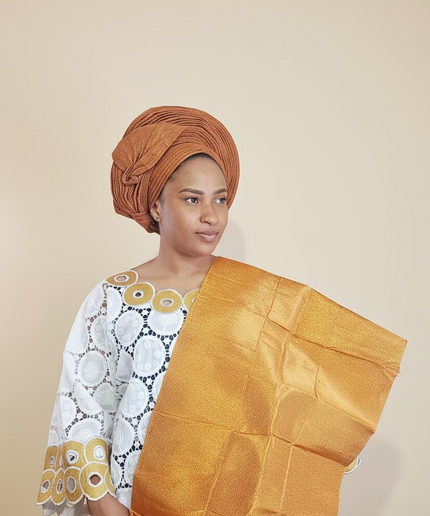 Foulard nigérian prénoué Aso Oké - Orange