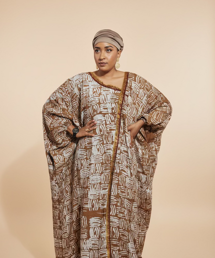 Boubou adire crêpe au bandeau - Marron