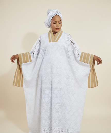 Robe morenike dentelle aso oke - Blanc III