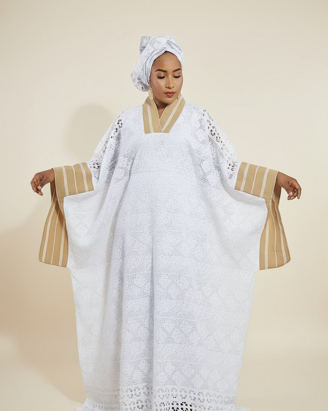 Robe morenike dentelle aso oke - Blanc III