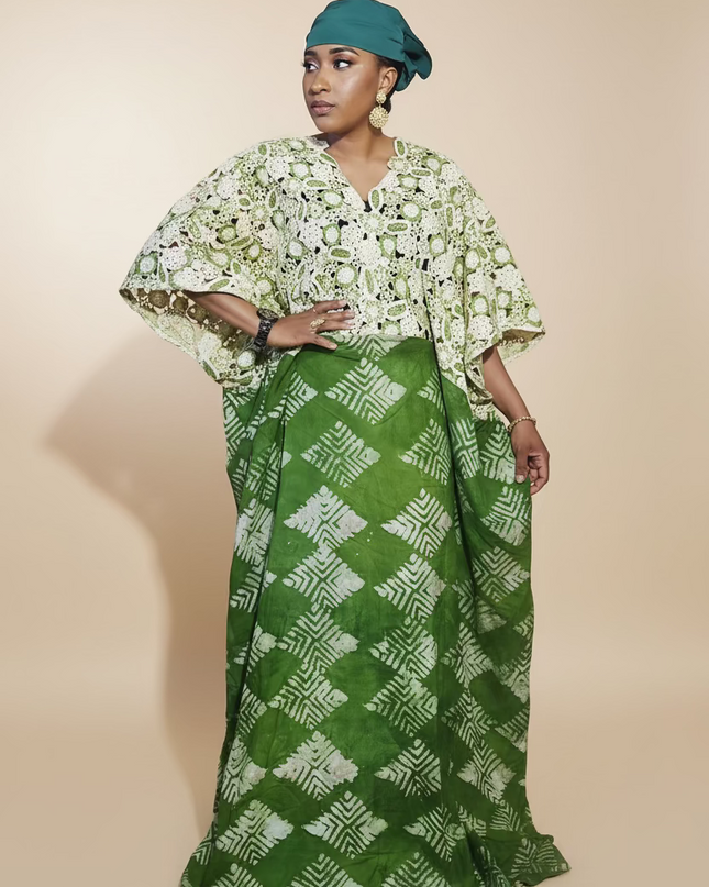 Robe adire dentelle - Vert
