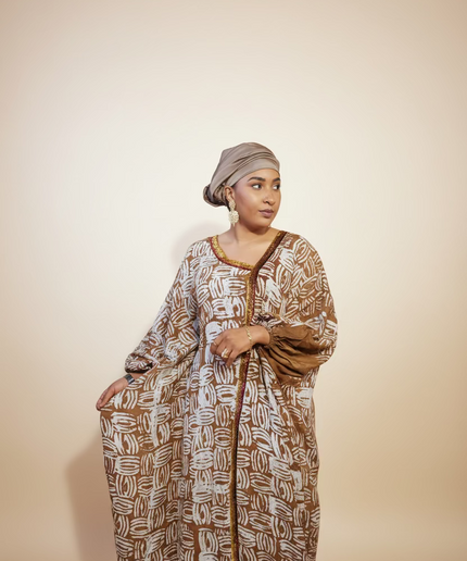Boubou adire crêpe au bandeau - Marron