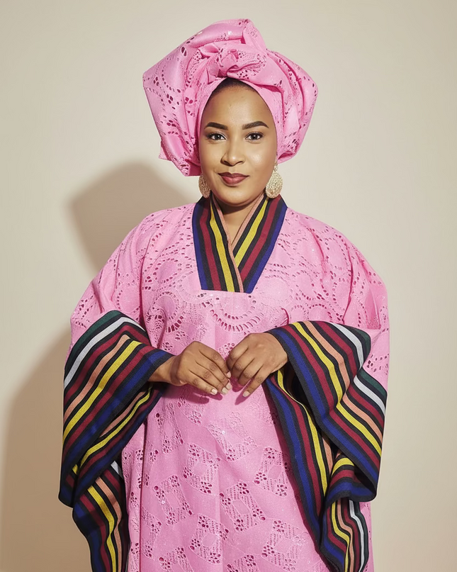 Robe morenike dentelle aso oke - Rose