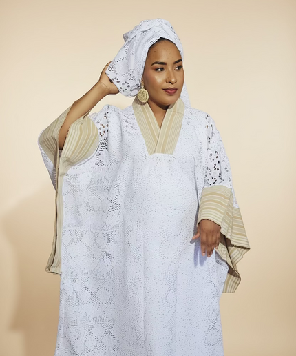 Robe morenike dentelle aso oke - Blanc II