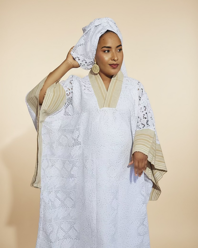 Robe morenike dentelle aso oke - Blanc II