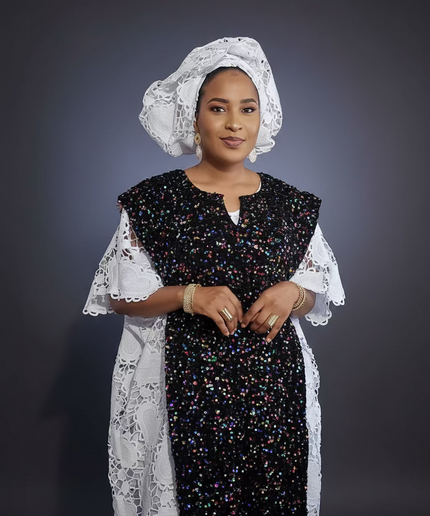 Robe africaine dentelle velours pailleté  - Blanc