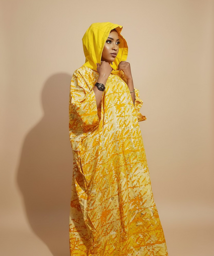 Boubou adire à capuche - Jaune