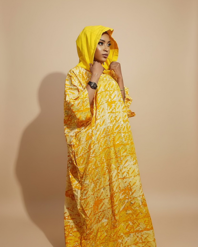 Boubou adire à capuche - Jaune