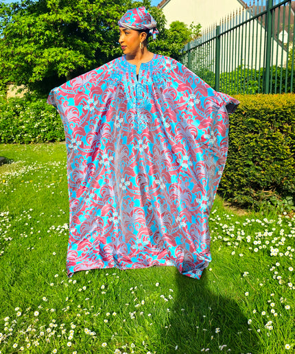 Boubou damask brodé - Bleu rouge